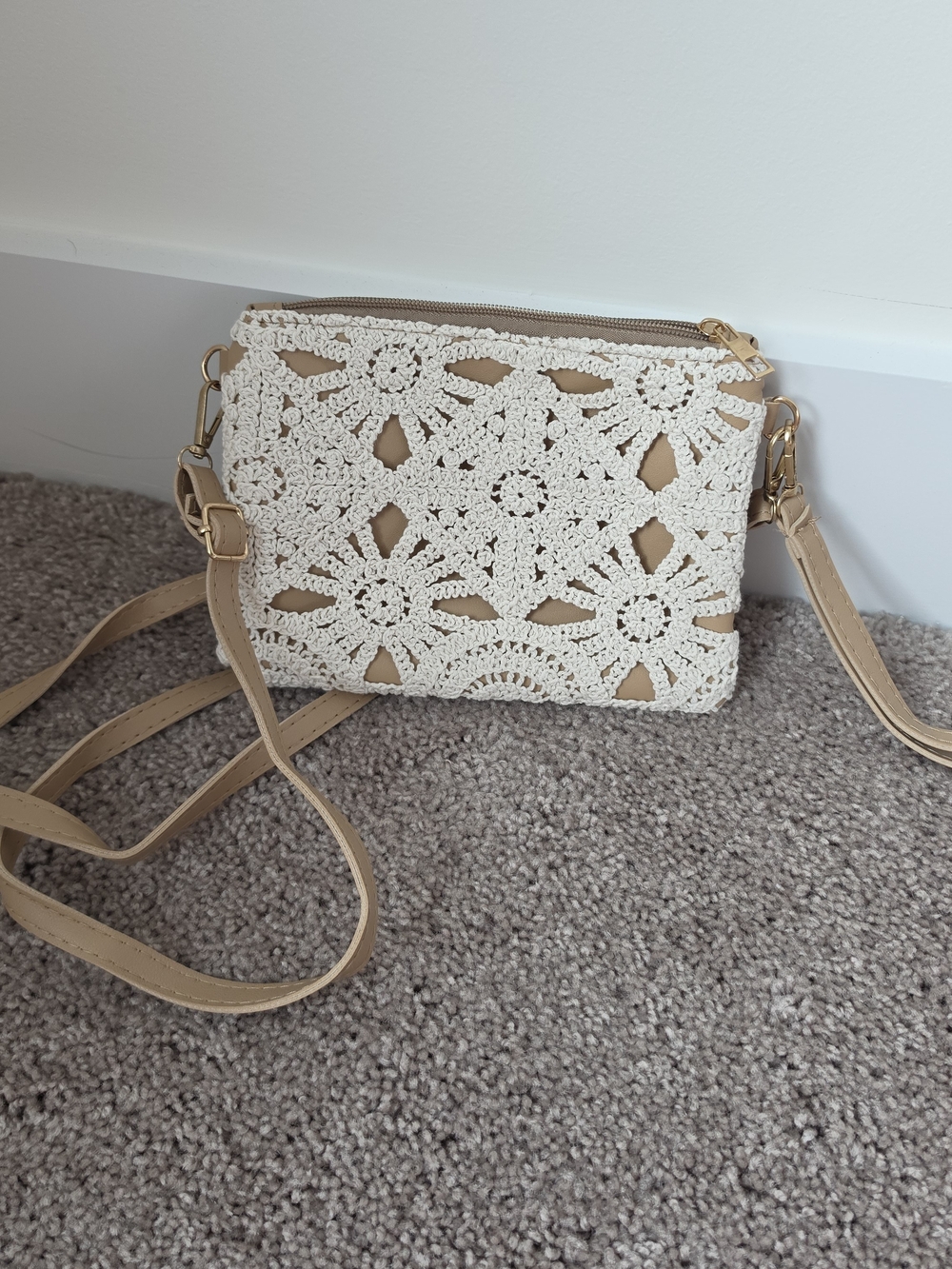 Cream Crochet Crossbody Bag/Wristlet